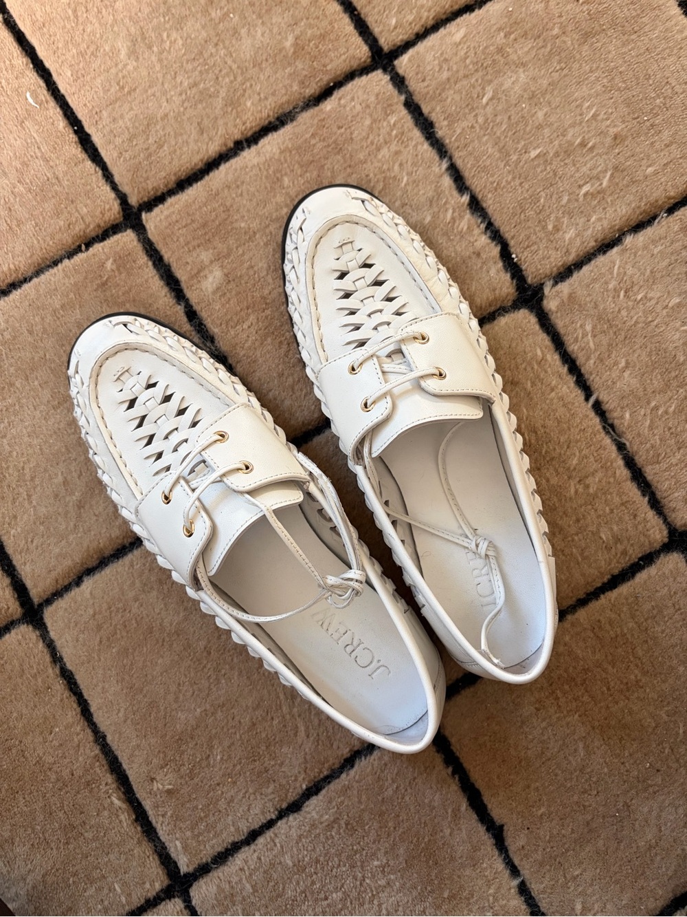 J. Crew Cream Woven Leather Boat Shoes